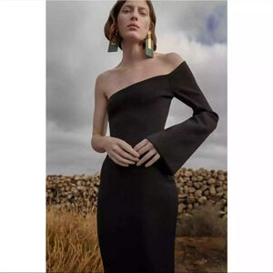 NWT solace london fiorella knit midi dress black UK 4 /US 0